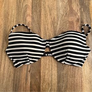 J Crew Black & White Striped Bikini Top w/Underwire & Padded Cups Sz 38DD
